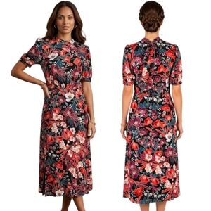 JULIA JORDAN Floral Print High Neck Midi Dress - Size 4